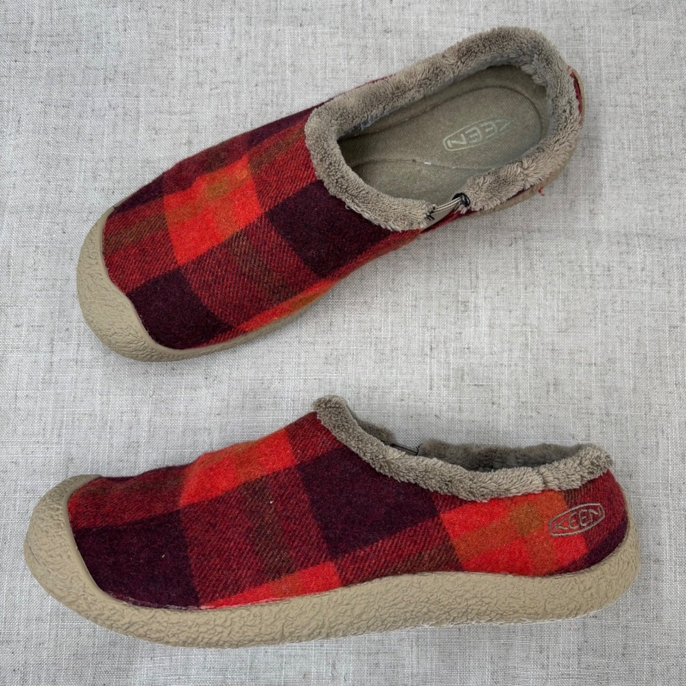 Keen Howser Slide Red Plaid Mule Clog Slip On Shoe Fleece Lined Women's‎ Size 8